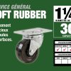 1-1/4-Inch Rubber Swivel Plate Caster, 30-lb Load Capacity