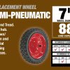 7-Inch Semi-Pneumatic Rubber Tire, Steel Hub with Ball Bearings, Diamond Tread, 1/2-Inch Bore Centered Axle