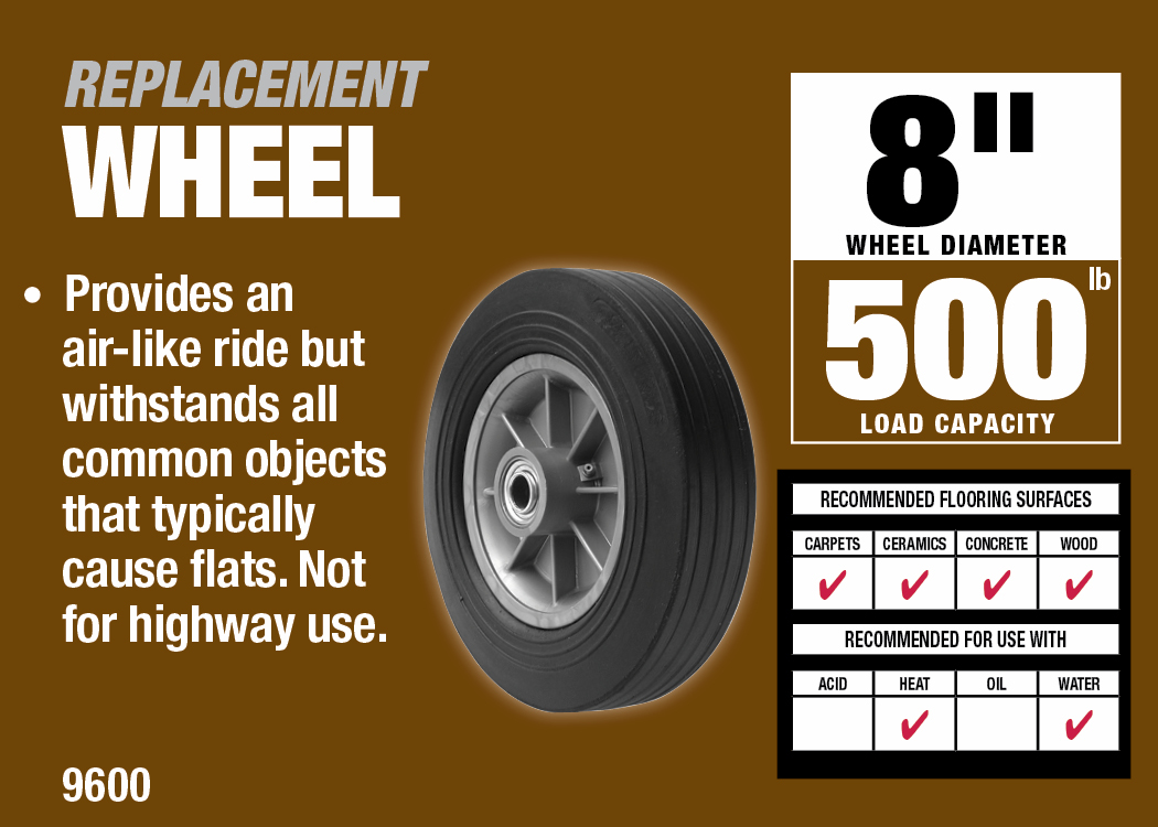 8-Inch Hand Truck Replacement Wheel, Solid Rubber, 2-1/2-Inch Ribbed Tread, 5/8-Inch Bore Offset Axle