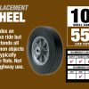 Roue de remplacement de camion à main de 10 pouces, caoutchouc solide, bande de roulement de nervure de 2-1/2-pouces, essieu de compensation de chariot de 5/8 pouces