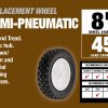 Pneu de remplacement en caoutchouc semi-pneumatique de 8 pouces, roue en plastique, bande de roulement en diamant de 1-3/4-inch, essieu de compensation de bore de 1/2-pouce