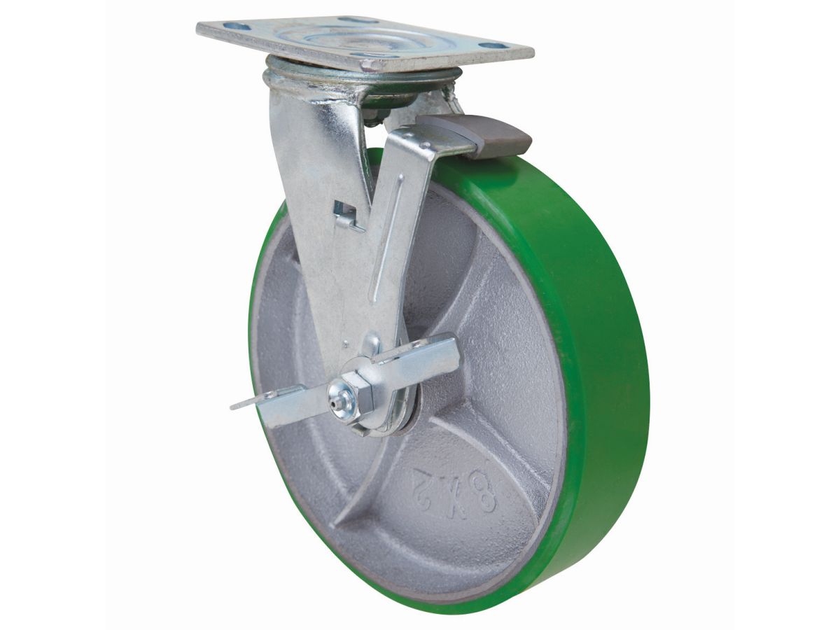 8-Inch Polyurethane Swivel Caster with Brake, 1000-lb Load Capacity